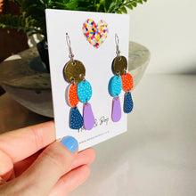 Load image into Gallery viewer, Pebbles - Gold/Blue/Orange Midi - Leather Earrings