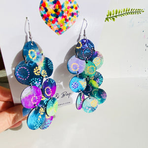 Pebble Blooms - Painted Meadows - Mega - Leather Earrings