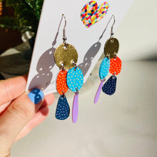Load image into Gallery viewer, Pebbles - Gold/Blue/Orange Midi - Leather Earrings