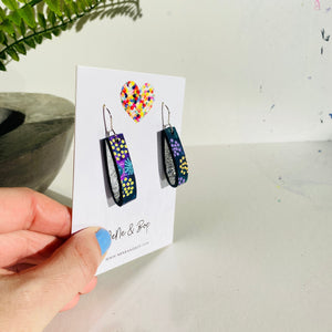 Loopy Lu - Navy Meadow Silver Short Hooks   - Leather Earrings