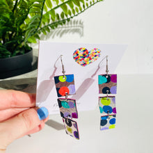 Load image into Gallery viewer, Spotty Blocks Silver Rainbow - Midi - Leather Earrings