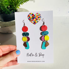 Load image into Gallery viewer, Pebble Gems - Red/Aqua/Rose Gold - Midi - Leather Earrings