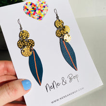 Load image into Gallery viewer, Wattle - Navy Orange Gold - Leather Earrings