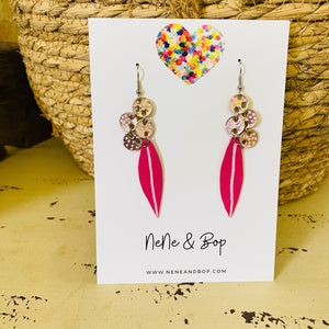 Wattle - Pink & Gold - Leather Earrings