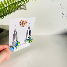 Load image into Gallery viewer, Bloom - Mis-matched Navy Citrus - Leather Earrings