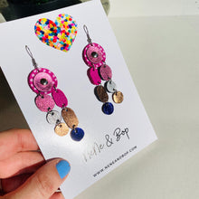 Load image into Gallery viewer, Pebbles - Magenta/Rose Gold - Midi - Leather Earrings