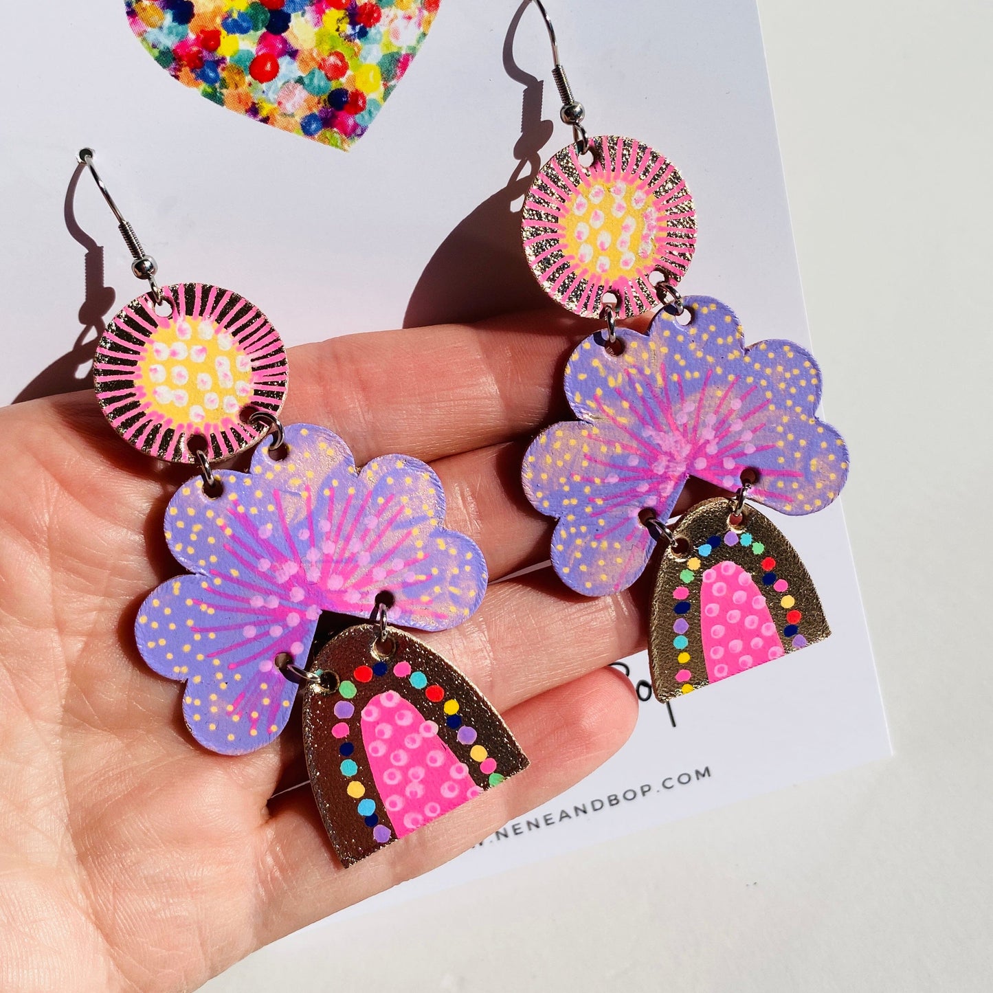 Sunshine and Rainbows - Lemon/Lilac/Pink - Leather Earrings