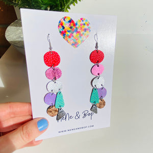 Pebbles - Red/Pink/Silver/Aqua - Mega - Leather Earrings