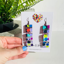 Load image into Gallery viewer, Spotty Blocks Silver Rainbow - Midi - Leather Earrings