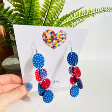 Load image into Gallery viewer, Pebbles - Blue/Red Spots - Mega - Leather Earrings