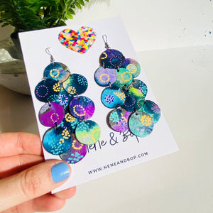 Pebble Blooms - Painted Meadows - Mega - Leather Earrings