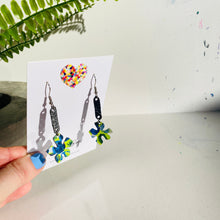 Load image into Gallery viewer, Bloom - Mis-matched Navy Citrus - Leather Earrings