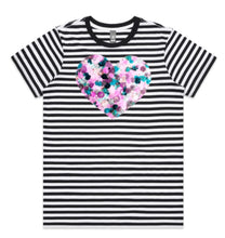 Load image into Gallery viewer, ****PRE-ORDER ***Pixel Pink Heart - Black and White Striped T&#39;Shirt