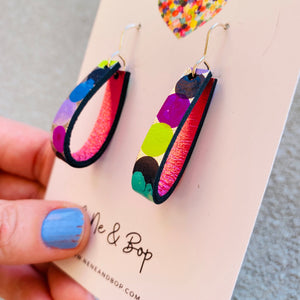Loopy Lu - Silver Rainbow Spots Short Hooks   - Leather Earrings