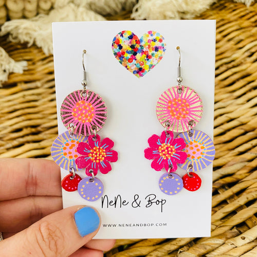 Bouquet of Blooms - Midi 3 - Leather Earrings