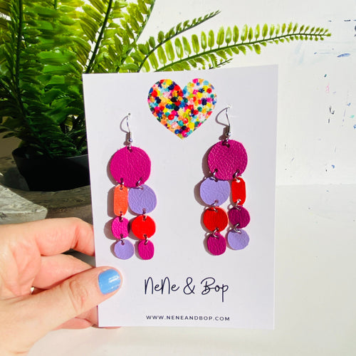 Rainbow Pebbles - Magenta Lilac - Leather Earrings