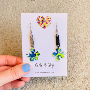 Bloom - Mis-matched Navy Citrus - Leather Earrings