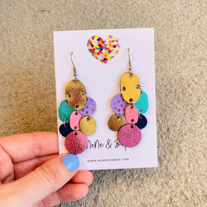 Pebbles - Gold Pastels - Leather Earrings