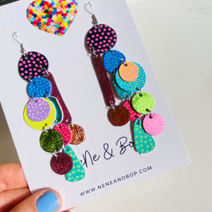 Pebbles - Rainbow Oblongs - Mega - Leather Earrings