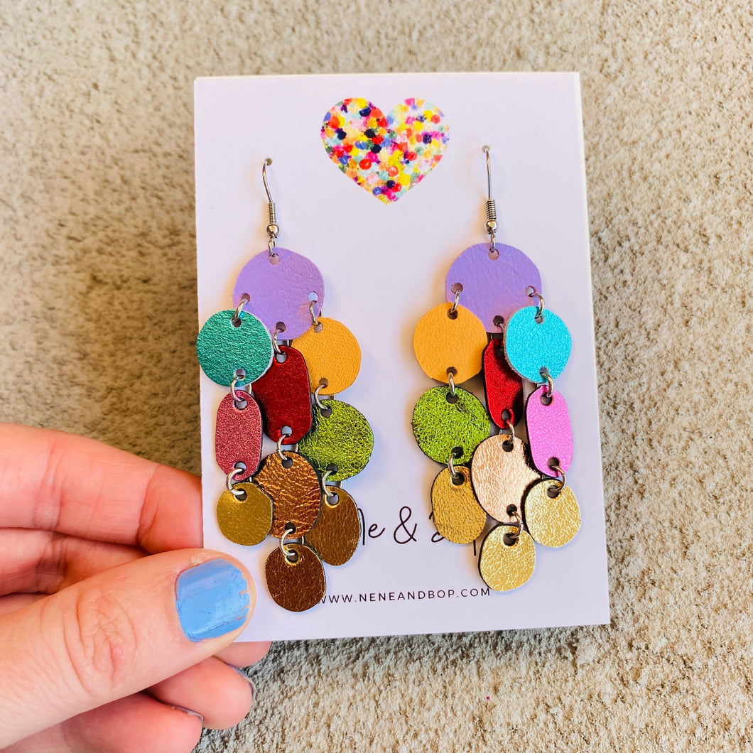 Cluster Pebbles - Lilac/Gold - Midi - Leather Earrings