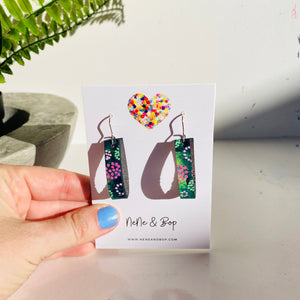 Loopy Lu - Navy Meadow Silver Short Hooks   - Leather Earrings