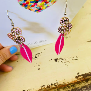 Wattle - Pink & Gold - Leather Earrings