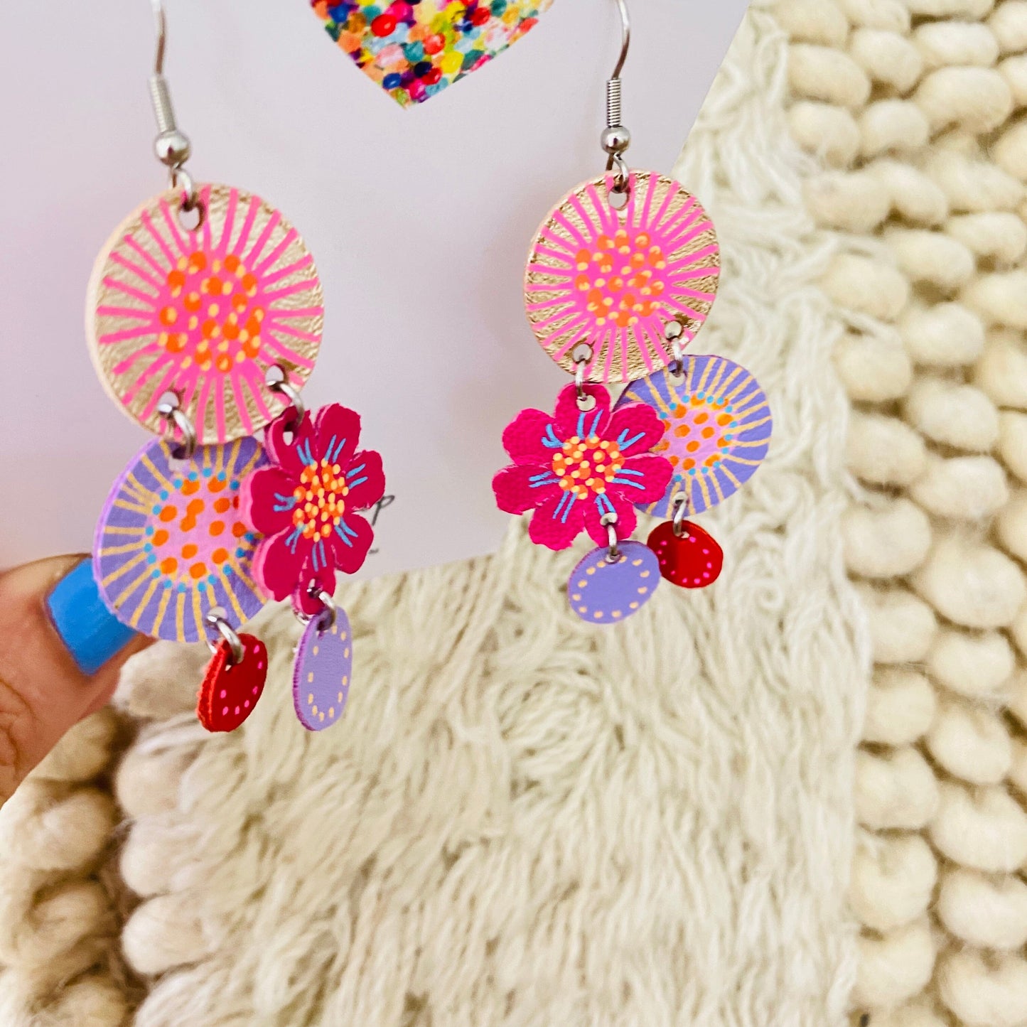Bouquet of Blooms - Midi 3 - Leather Earrings