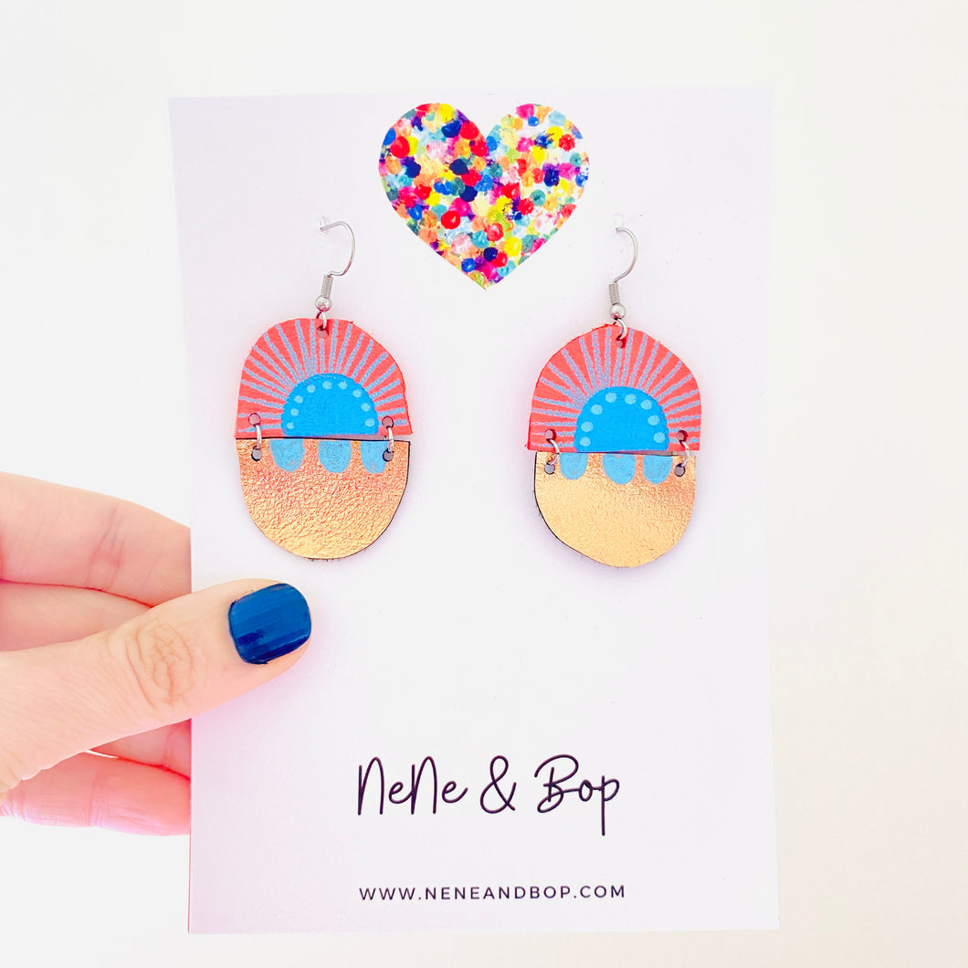 Medina Coral Ray Rose Gold - Leather Earrings