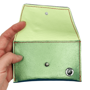 Leather Pocket Purse - Metallic Green Buds