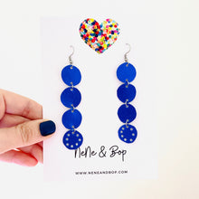 Load image into Gallery viewer, Quad Gems - Metallic Blue - Leather Earrings