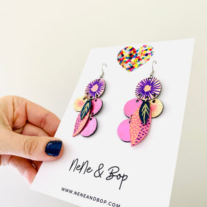 Bud Two Drops - Pink/Gold - Leather Earrings