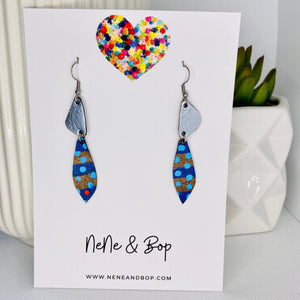 Metallic Tear Drop - Bronze/Silver - Leather Earrings