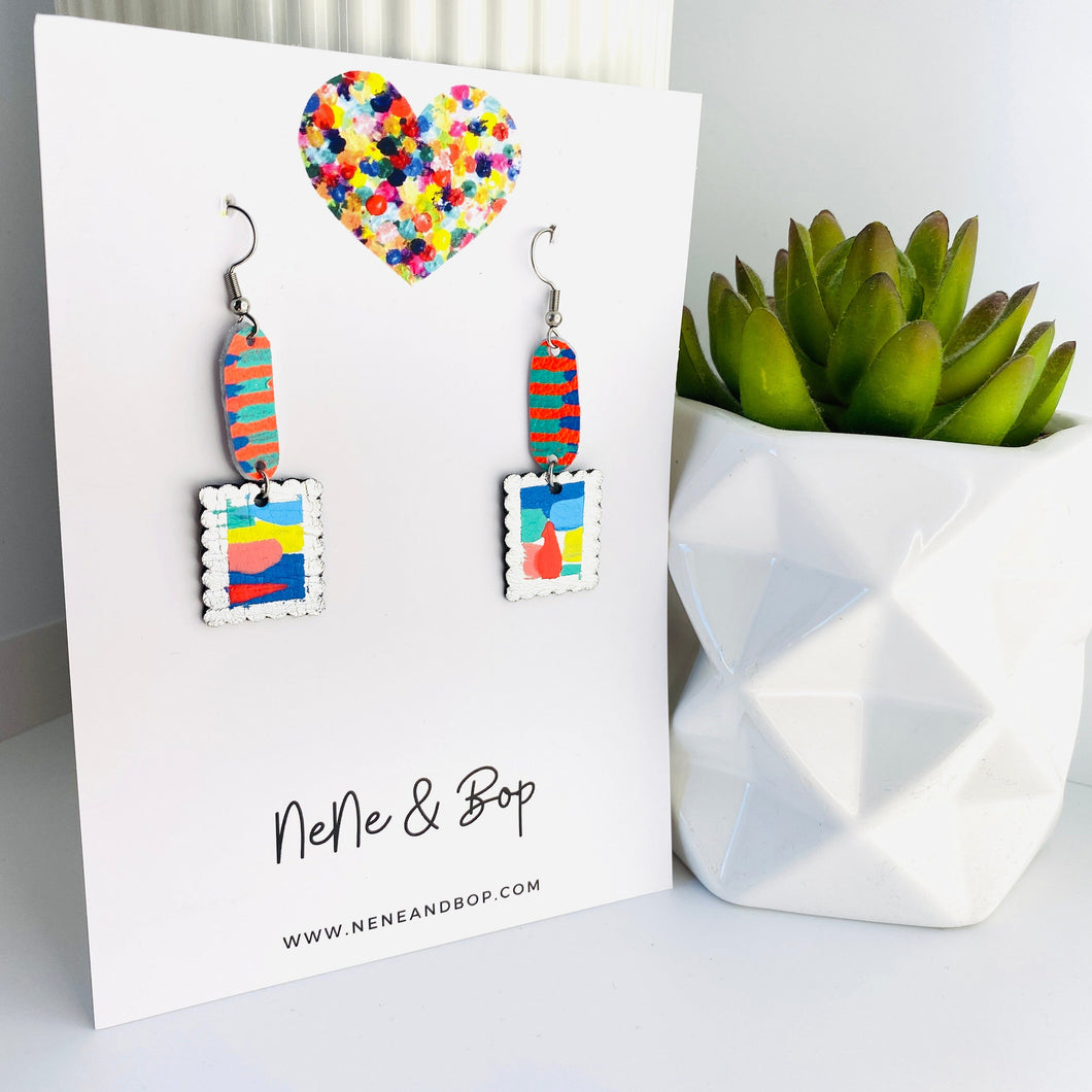 Wish you were here - Framed Seascape I  - Leather Earrings