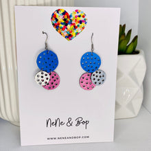 Load image into Gallery viewer, Midi Spot Drops Blue/Pink/Silver - Leather Earrings
