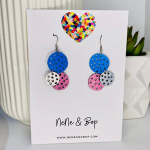 Midi Spot Drops Blue/Pink/Silver - Leather Earrings