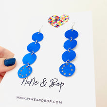 Load image into Gallery viewer, Quad Gems - Metallic Blue - Leather Earrings
