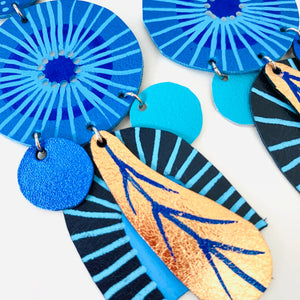 Shoulder Duster - Blue/Rose Gold - Leather Earrings