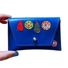 Load image into Gallery viewer, Leather Pocket Purse - Rich Blue Buds and Drops
