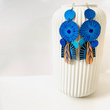 Load image into Gallery viewer, Shoulder Duster - Blue/Rose Gold - Leather Earrings