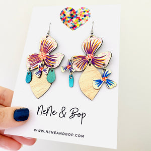 Pansy Statement Drops - Leather Earrings