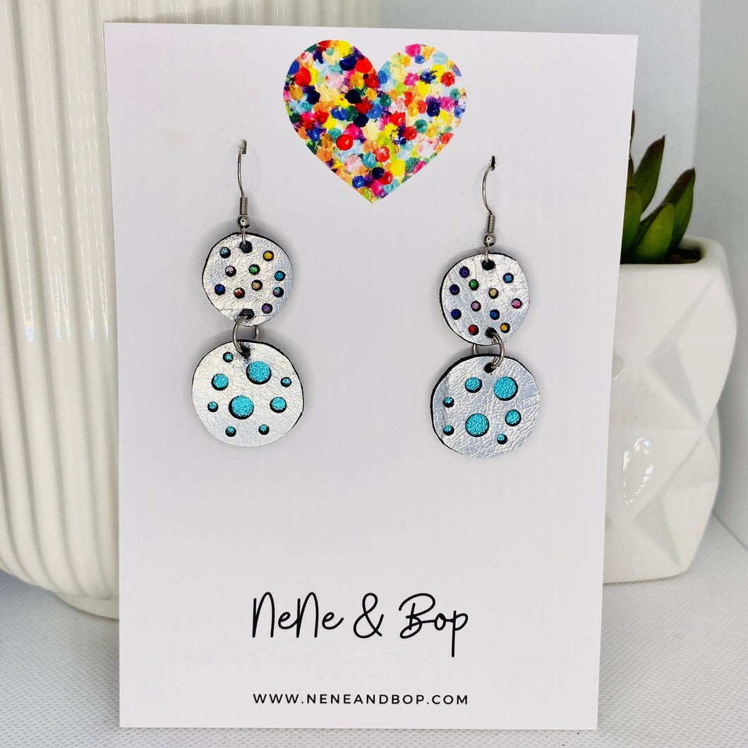 Stellar Double Rainbow/Aqua - Leather Earrings