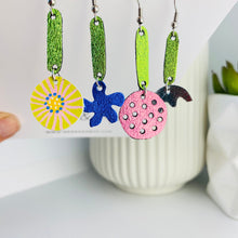Load image into Gallery viewer, Floral Mix &#39;n&#39; Match - Yellow/Blue/Pink/Silver - Leather Earrings