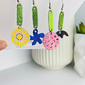 Floral Mix 'n' Match - Yellow/Blue/Pink/Silver - Leather Earrings