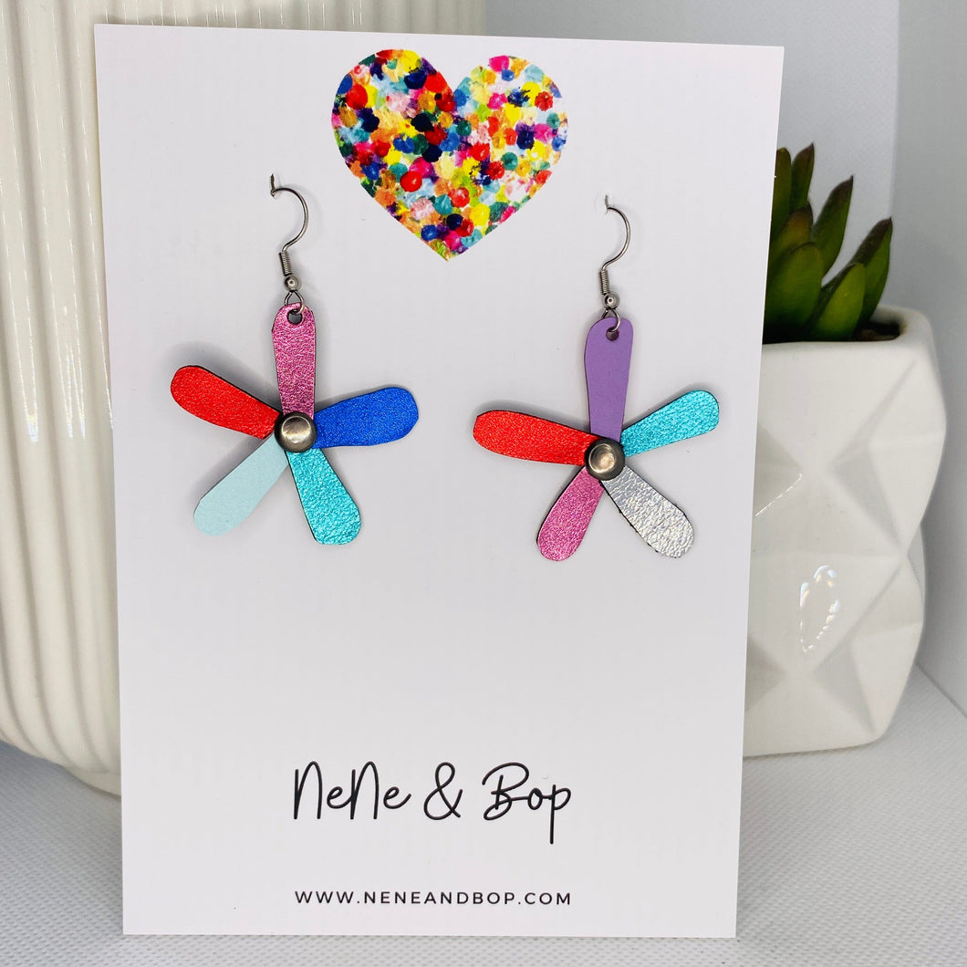 Rainbow Daisy - Leather Earrings