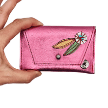 Load image into Gallery viewer, Leather Pocket Purse - Metallic Pink Leaves