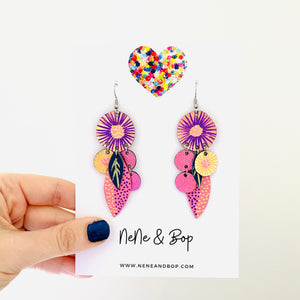 Bud Two Drops - Pink/Gold - Leather Earrings