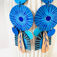 Load image into Gallery viewer, Shoulder Duster - Blue/Rose Gold - Leather Earrings