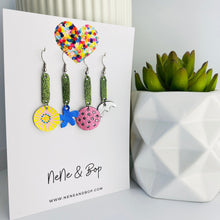 Load image into Gallery viewer, Floral Mix &#39;n&#39; Match - Yellow/Blue/Pink/Silver - Leather Earrings