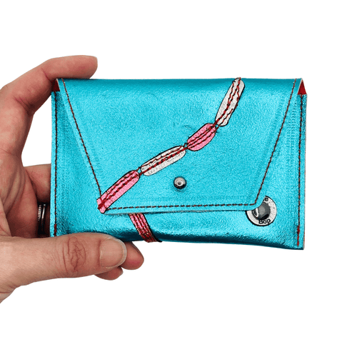 Leather Pocket Purse - Metallic Teal Sherbert Dashes