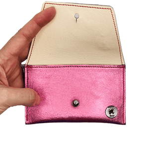 Leather Pocket Purse - Metallic Pink Leaves